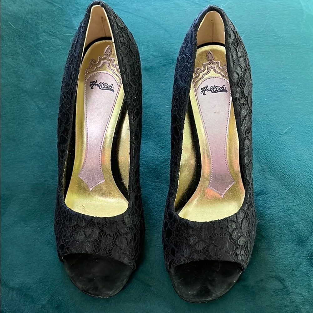 Hale Bob Black Lace Heels Size 7.5